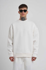 ERKEK Bisikilet Yaka 3 plik Pamuklu SweatShirt - Beyaz