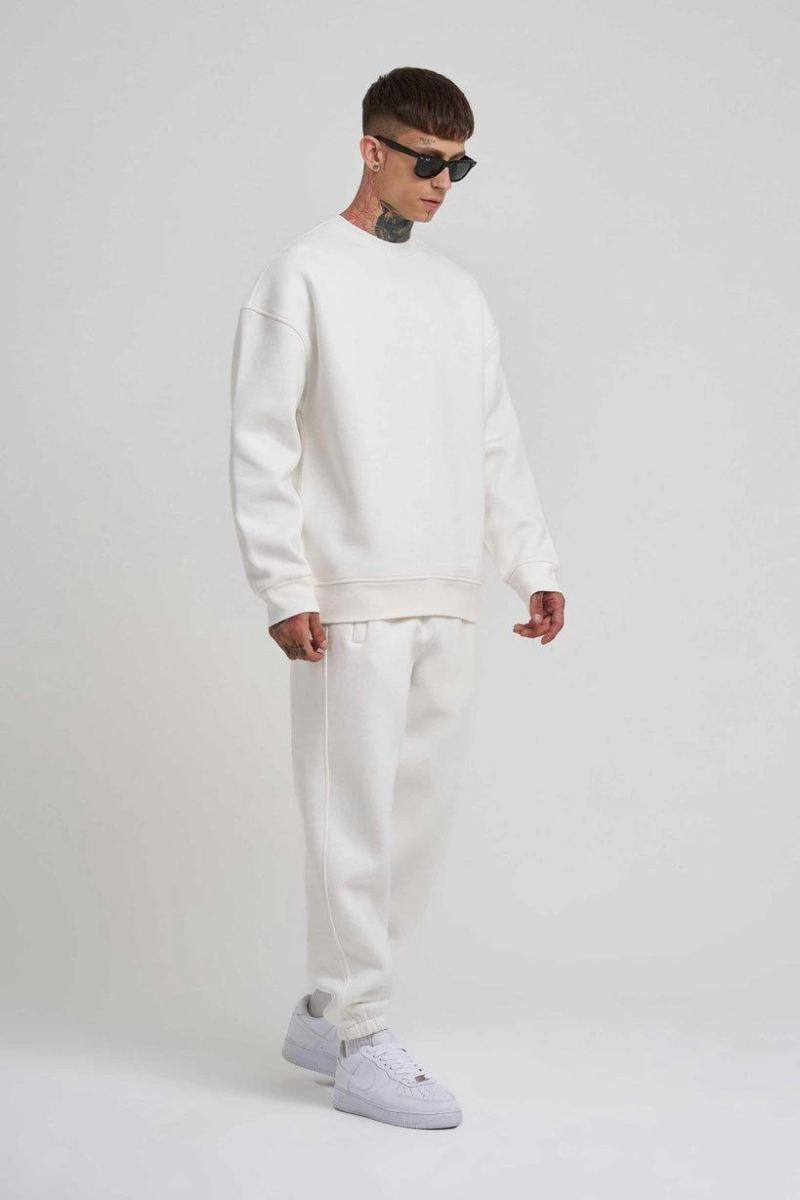 ERKEK Bisikilet Yaka 3 plik Pamuklu SweatShirt - Beyaz
