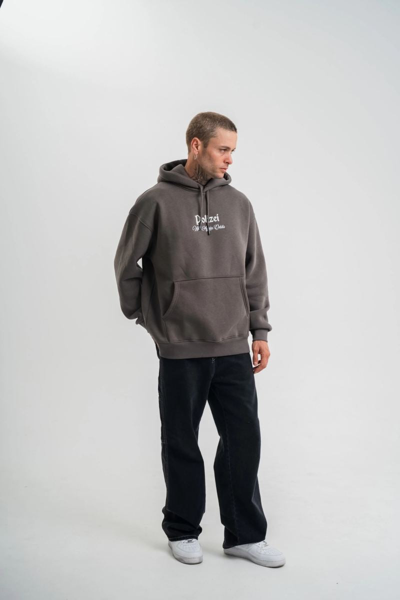 Erkek 3 İplik Kapüşonlu Hoodie Dijital Patchli SweatShirt - Füme