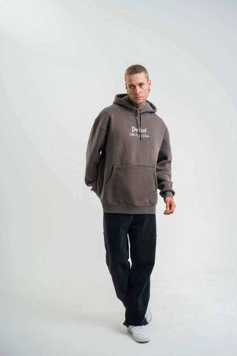 Erkek 3 İplik Kapüşonlu Hoodie Dijital Patchli SweatShirt - Füme