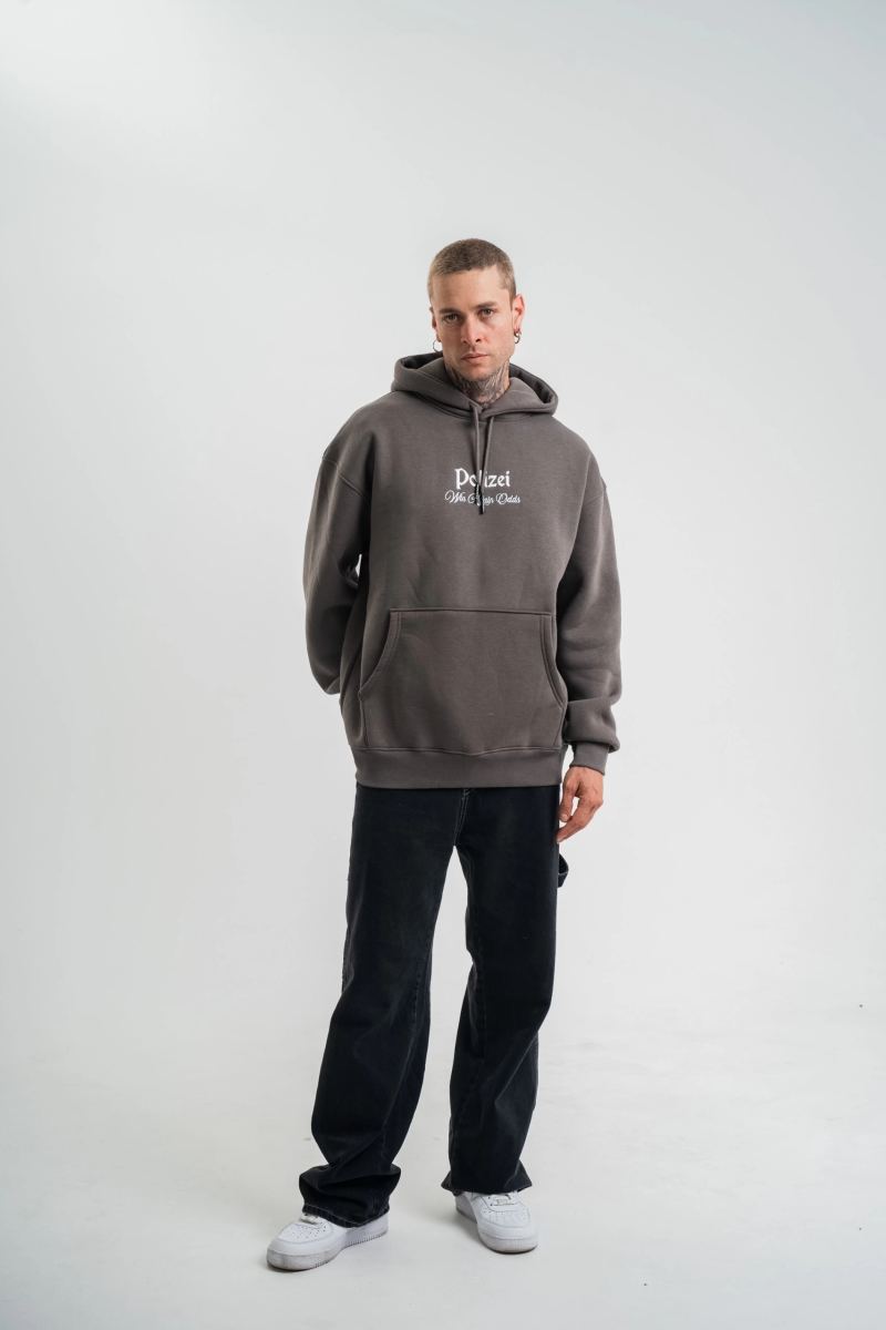 Erkek 3 İplik Kapüşonlu Hoodie Dijital Patchli SweatShirt - Füme