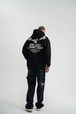 Erkek 3 İplik Pamuklu Kapüşonlu Baskılı Cepli Oversize Sweatshirt Hoodie - Siyah
