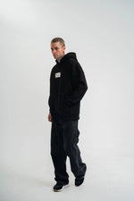 ERKEK 3 İplik Pamuklu Kapüşonlu Patchli Nakışlı Hoodie SweatShirt - Siyah