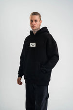 ERKEK 3 İplik Pamuklu Kapüşonlu Patchli Nakışlı Hoodie SweatShirt - Siyah