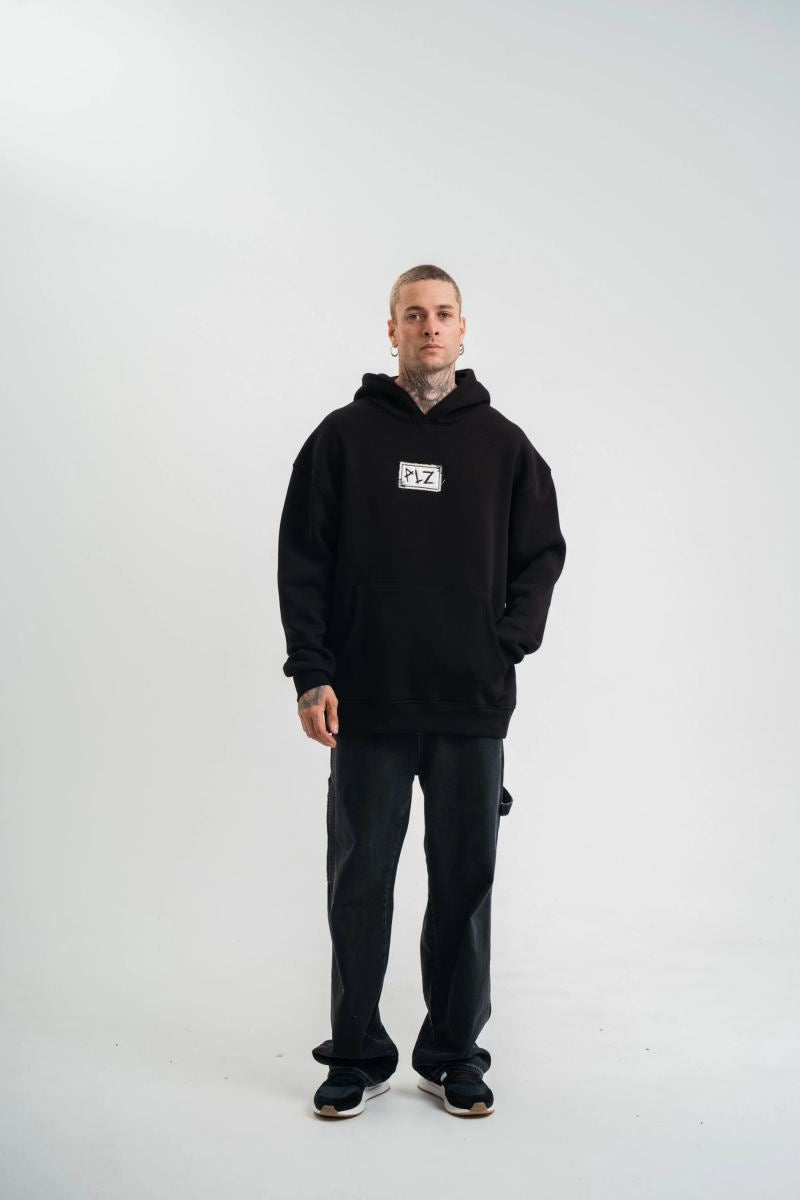 ERKEK 3 İplik Pamuklu Kapüşonlu Patchli Nakışlı Hoodie SweatShirt - Siyah