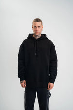 Erkek 3 İplik Pamuklu Oversize Kapüşonlu Nakışlı Hoodie SweatShirt - Siyah