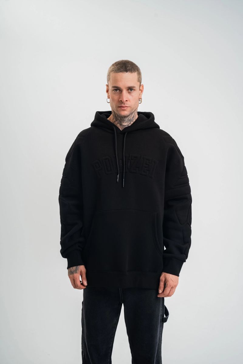 Erkek 3 İplik Pamuklu Oversize Kapüşonlu Nakışlı Hoodie SweatShirt - Siyah