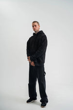 ERKEK 3 iplik Pamuklu Kapüşonlu Yıkamalı Nakışlı Hoodie SweatShirt - Siyah