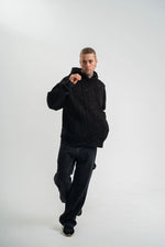 ERKEK 3 iplik Pamuklu Kapüşonlu Yıkamalı Nakışlı Hoodie SweatShirt - Siyah