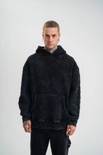 ERKEK 3 iplik Pamuklu Kapüşonlu Yıkamalı Nakışlı Hoodie SweatShirt - Siyah
