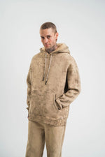 ERKEK 3 iplik Pamuklu Oversize Kapüşonlu Yıkamalı Hoodie SweatShirt - Bej