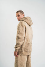 ERKEK 3 iplik Pamuklu Oversize Kapüşonlu Yıkamalı Hoodie SweatShirt - Bej