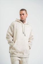 ERKEK  3 iplik Pamuklu Oversize Kapşonlu Yıkamalı SweatShirt Hoodie - Krem