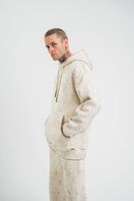ERKEK  3 iplik Pamuklu Oversize Kapşonlu Yıkamalı SweatShirt Hoodie - Krem