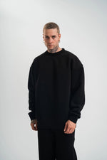 Erkek Uzun Kol Bisiklet Yaka 3 iplik Pamuklu Kışlık SweatShirt - Siyah
