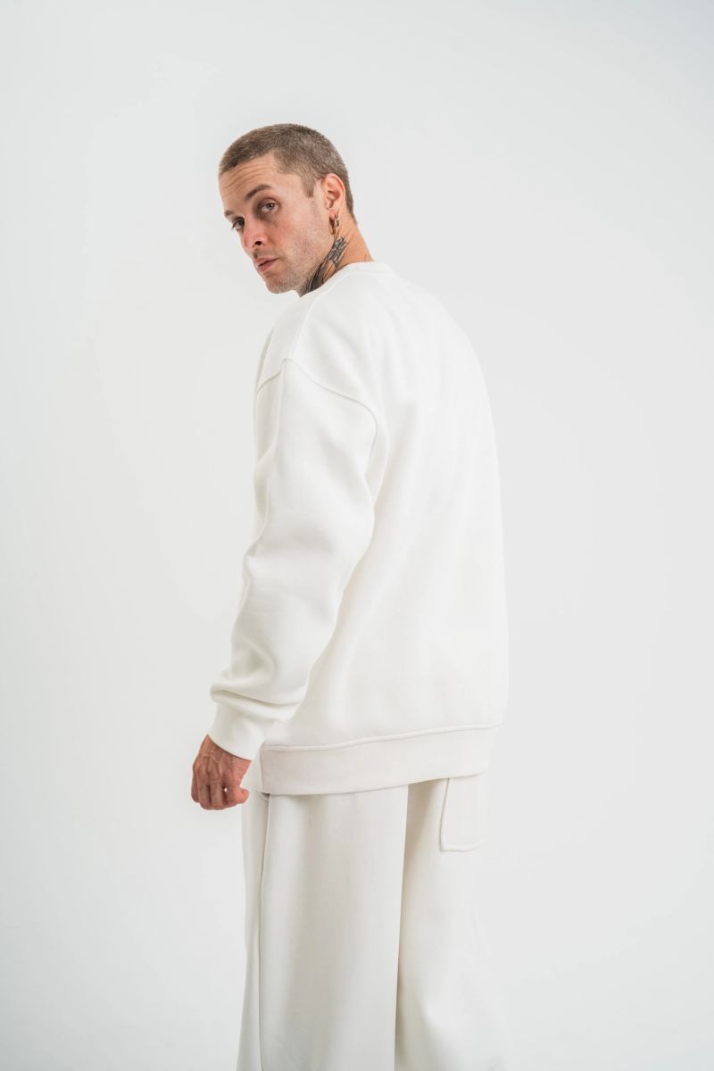Erkek Uzun Kol Bisiklet Yaka 3 iplik Pamuklu Kışlık SweatShirt  - Beyaz