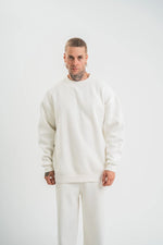 Erkek Uzun Kol Bisiklet Yaka 3 iplik Pamuklu Kışlık SweatShirt  - Beyaz