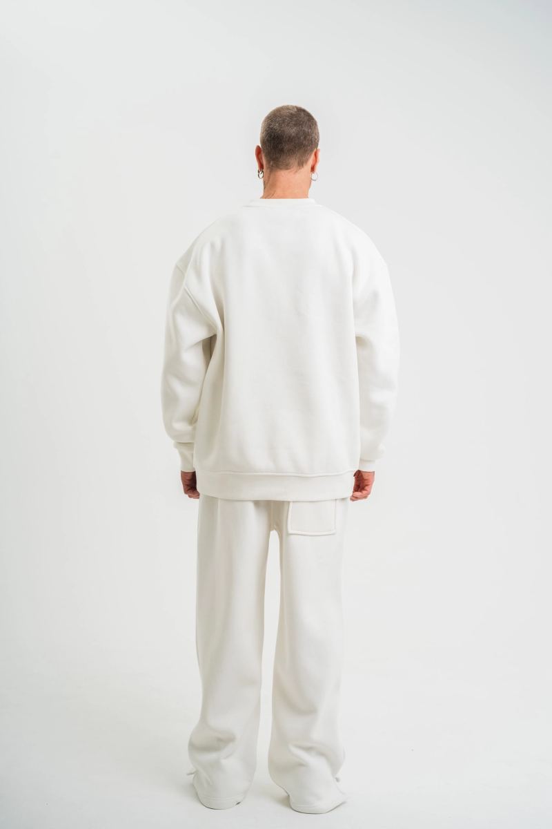 Erkek Uzun Kol Bisiklet Yaka 3 iplik Pamuklu Kışlık SweatShirt  - Beyaz