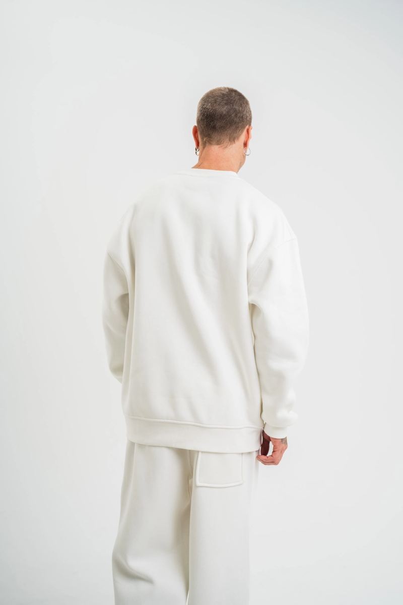 Erkek Uzun Kol Bisiklet Yaka 3 iplik Pamuklu Kışlık SweatShirt  - Beyaz
