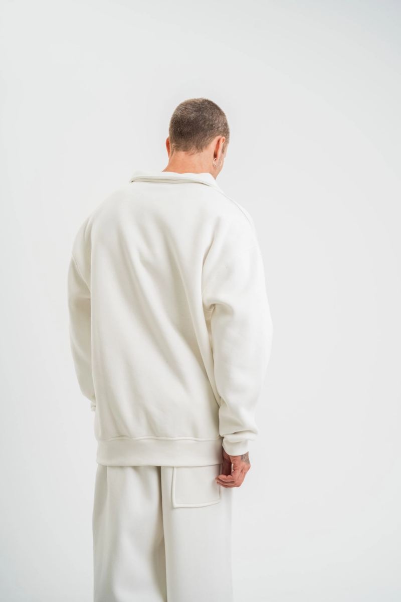 Erkek Uzun Kol Bisiklet Yaka 3 iplik Pamuklu Kışlık SweatShirt  - Beyaz