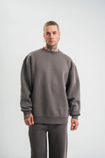 Erkek Uzun Kol Bisiklet Yaka 3 iplik Pamuklu Kışlık SweatShirt  - Füme