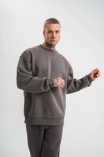 Erkek Uzun Kol Bisiklet Yaka 3 iplik Pamuklu Kışlık SweatShirt  - Füme