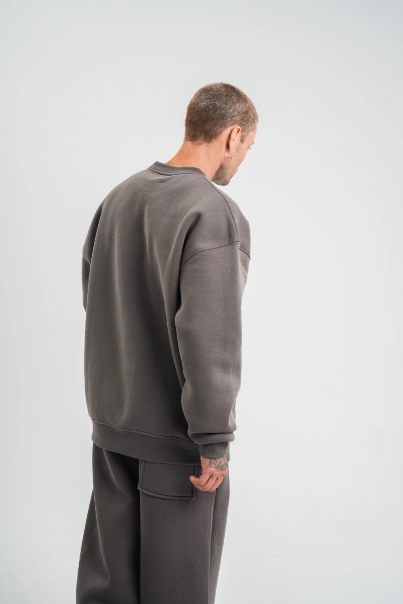 Erkek Uzun Kol Bisiklet Yaka 3 iplik Pamuklu Kışlık SweatShirt  - Füme