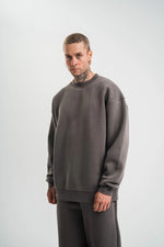 Erkek Uzun Kol Bisiklet Yaka 3 iplik Pamuklu Kışlık SweatShirt  - Füme