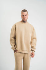 Erkek Uzun Kol Bisiklet Yaka 3 iplik Pamuklu Kışlık SweatShirt  - Bej