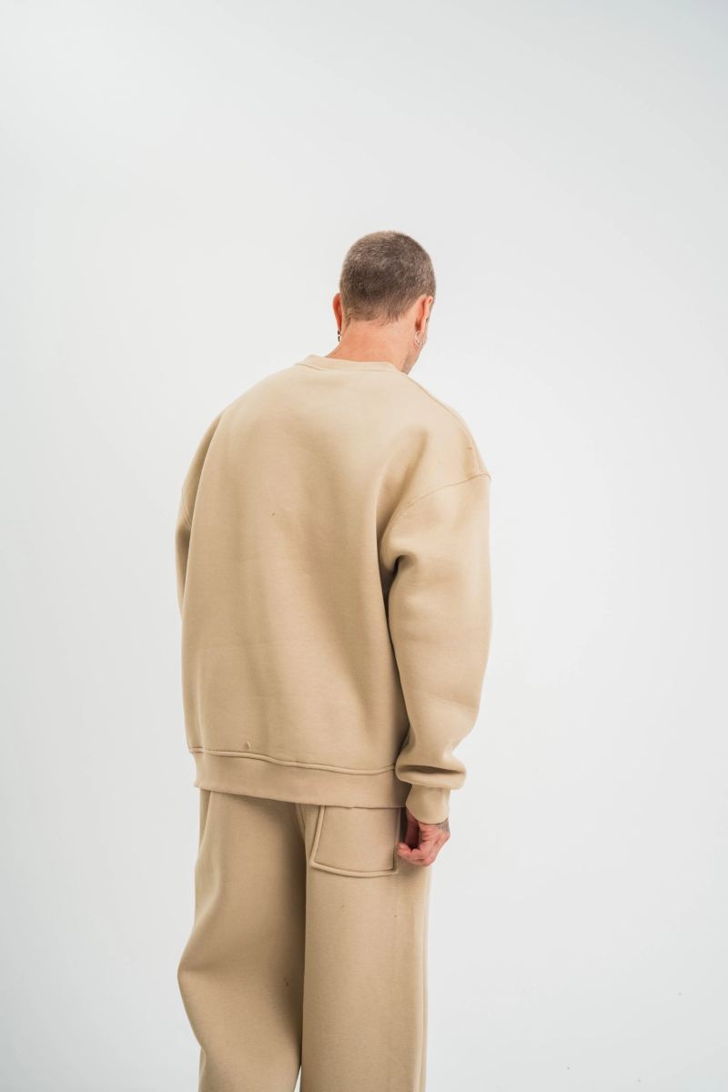 Erkek Uzun Kol Bisiklet Yaka 3 iplik Pamuklu Kışlık SweatShirt  - Bej