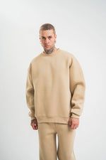 Erkek Uzun Kol Bisiklet Yaka 3 iplik Pamuklu Kışlık SweatShirt  - Bej
