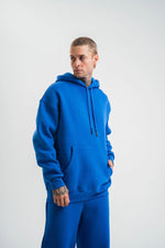 ERKEK 3 İplik Oversize Kapşonlu Basic SweatShirt Hoodie - Mavi