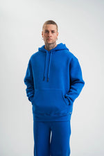 ERKEK 3 İplik Oversize Kapşonlu Basic SweatShirt Hoodie - Mavi