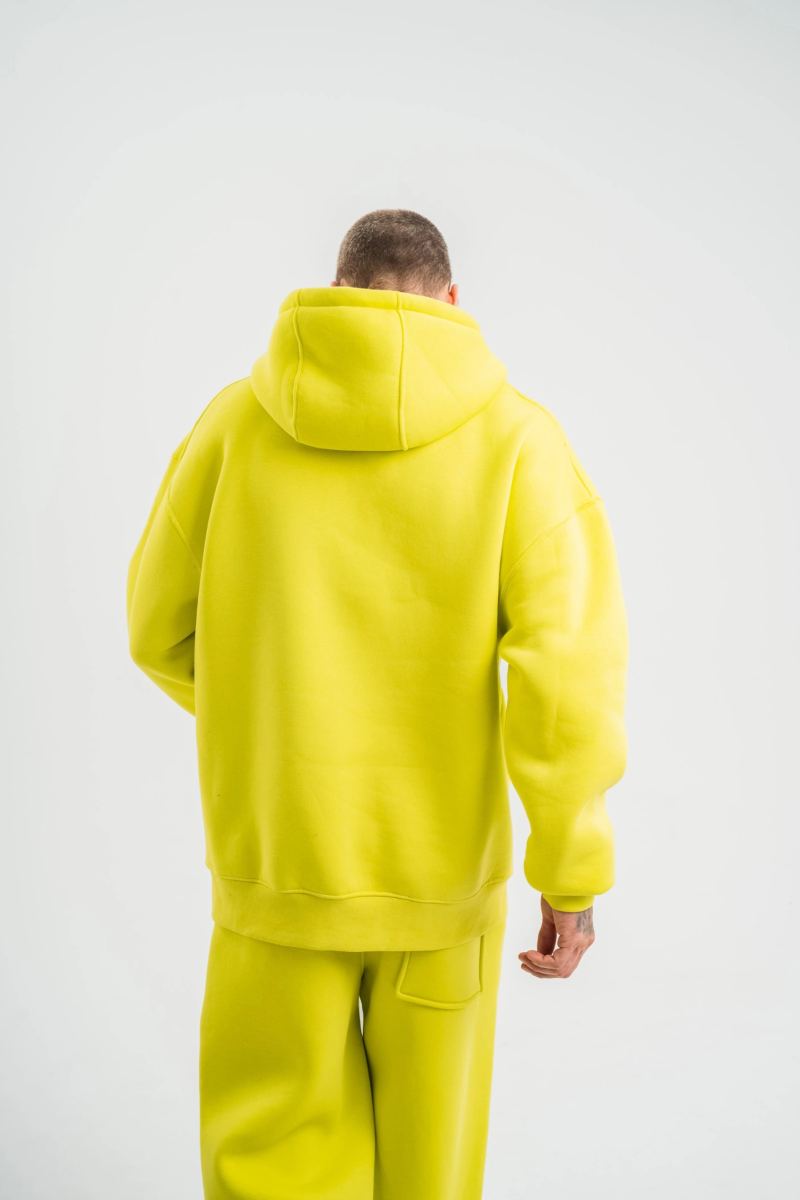 ERKEK 3 İplik Pamuklu Oversize Kapşonlu SweatShirt Hoodie - Sarı