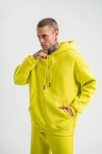 ERKEK 3 İplik Pamuklu Oversize Kapşonlu SweatShirt Hoodie - Sarı