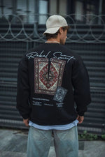 Erkek 3 iplik Pamuklu Bisiklet Yaka Baskılı SweatShirt - Siyah