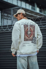 Erkek 3 iplik pamuklu Bisiklet Yaka Baskılı SweatShirt - Beyaz