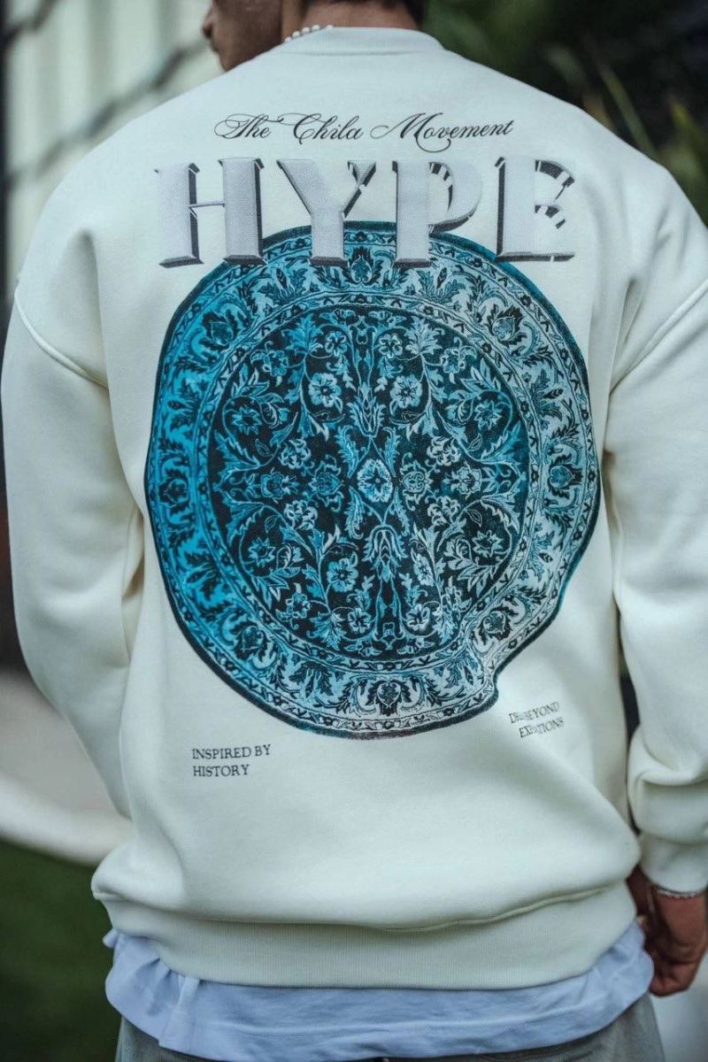 Erkek 3 İplik Pamuklu Bisiklet Yaka Baskılı SweatShirt - Beyaz