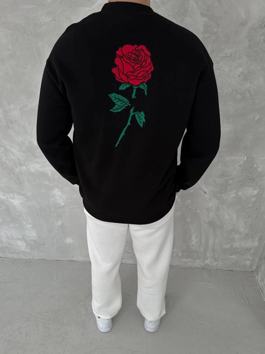 ERKEK 3 iplik Pamuklu Bisiklet Yaka Ön Ve Arka Baskılı SweatShirt - Siyah