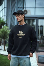 Erkek 3 iplik pamuklu Bisiklet Yaka Ön Ve Arka Baskılı SweatShirt - Siyah