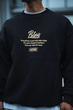 Erkek 3 iplik pamuklu Bisiklet Yaka Ön Ve Arka Baskılı SweatShirt - Siyah