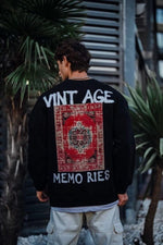 Erkek Bisiklet Yaka 3 İplik Pamuklu Baskılı SweatShirt - Siyah