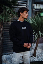 Erkek Bisiklet Yaka 3 İplik Pamuklu Baskılı SweatShirt - Siyah