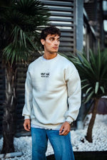 Erkek Bisiklet Yaka 3 İplik pamuklu Baskılı SweatShirt - Beyaz