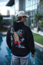 Erkek 3 İplik Pamuklu Kapüşonlu Baskılı Cepli Oversize Sweatshirt Hoodie - Siyah