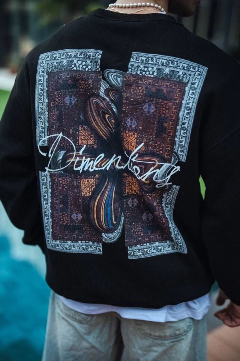 Erkek 3 iplik pamuklu Bisiklet Yaka Ön ve Arka Baskılı SweatShirt - Siyah