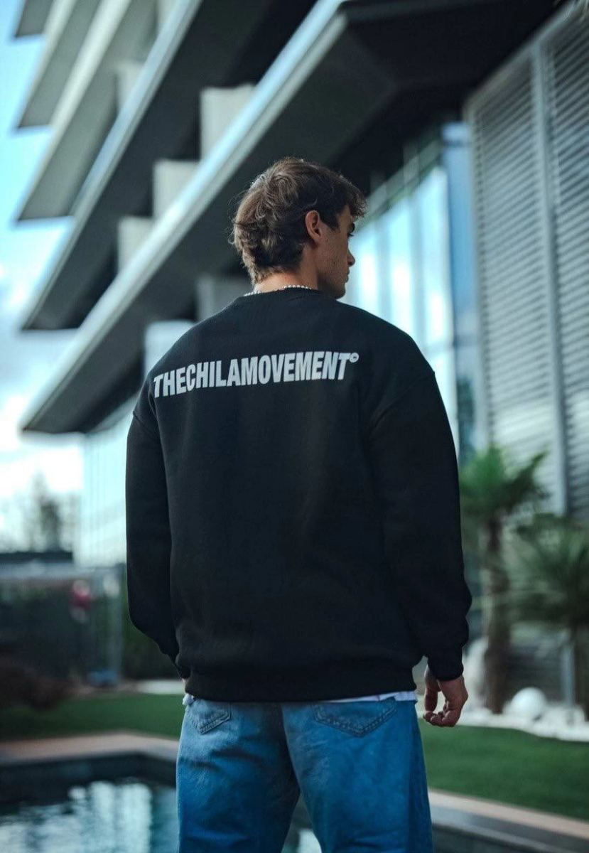 Erkek 3 iplik Pamuklu Bisiklet Yaka Oversize Baskılı SweatShirt - Siyah