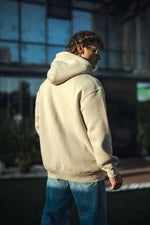 Erkek 3 İplik Pamuklu Kapüşonlu Basic SweatShirt Hoodie - Bej