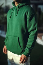 Erkek 3 İplik Pamuklu Kapüşonlu Basic SweatShirt Hoodie - Haki