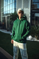 Erkek 3 İplik Pamuklu Kapüşonlu Basic SweatShirt Hoodie - Haki